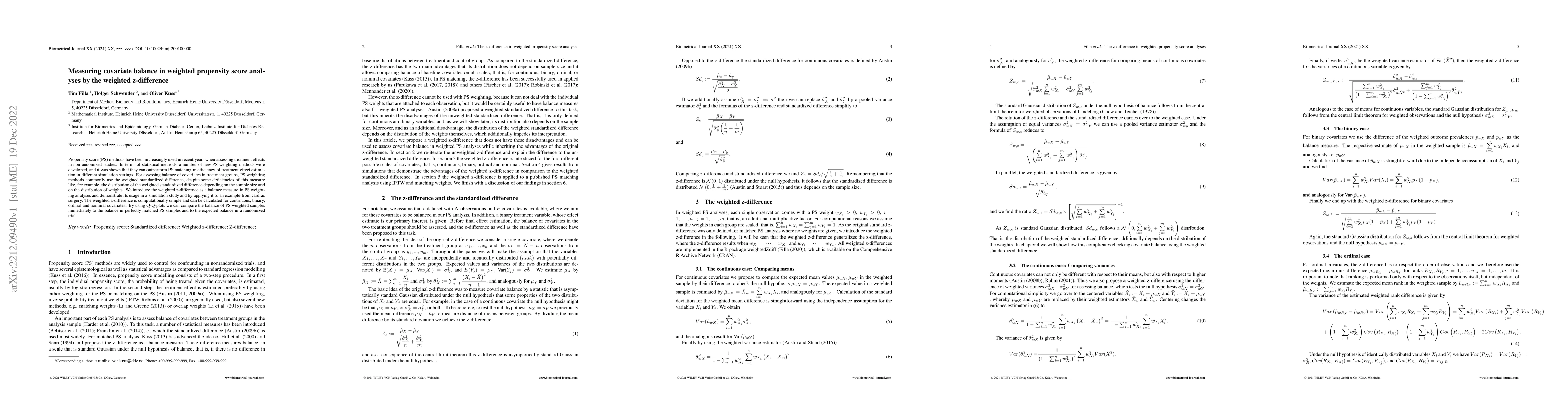 Thumbnail for Measuring covariate balance in weighted propensity score analyses by the
  weighted z-difference