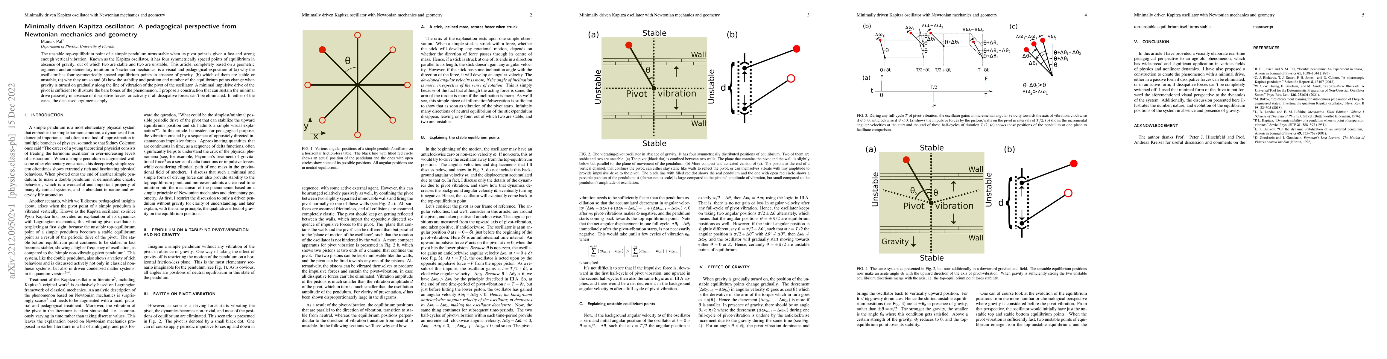 Thumbnail for Minimally driven Kapitza oscillator: A pedagogical perspective from
  Newtonian mechanics and geometry