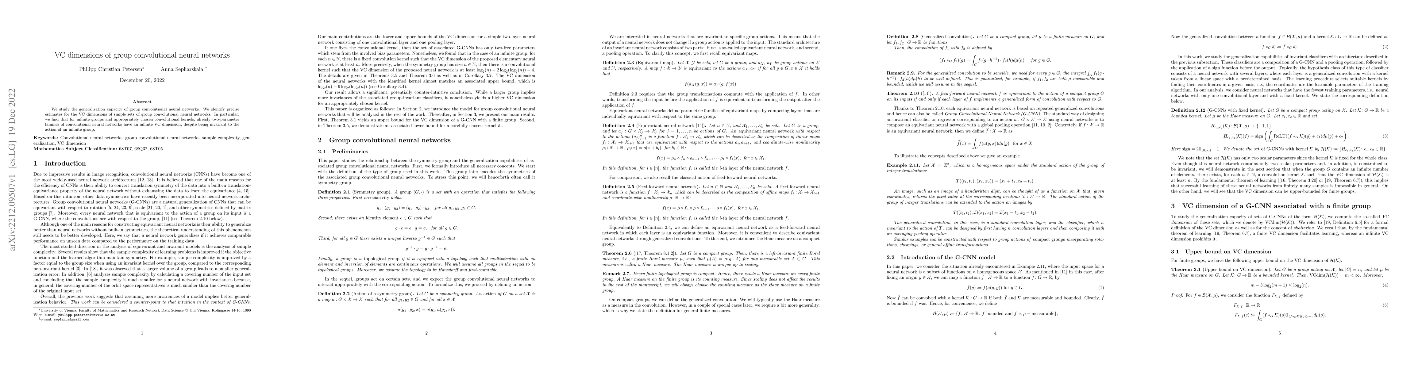 Thumbnail for VC dimensions of group convolutional neural networks