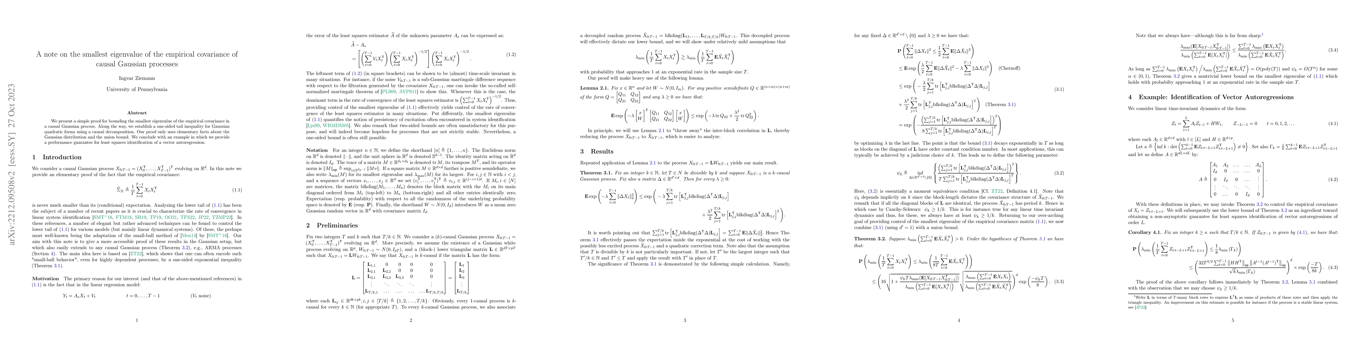 Thumbnail for A note on the smallest eigenvalue of the empirical covariance of causal
  Gaussian processes
