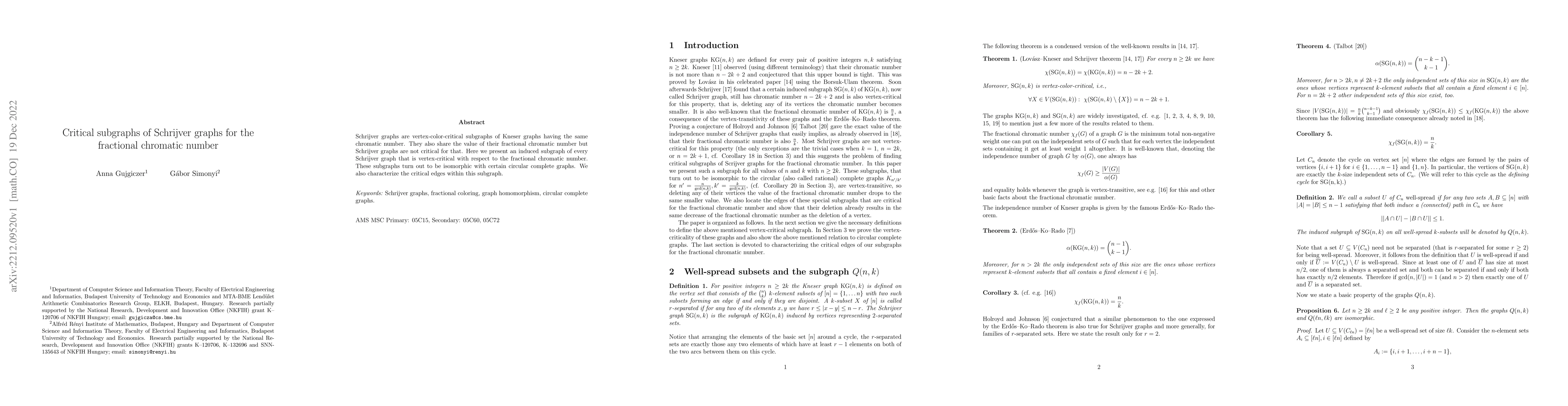 Thumbnail for Critical subgraphs of Schrijver graphs for the fractional chromatic
  number