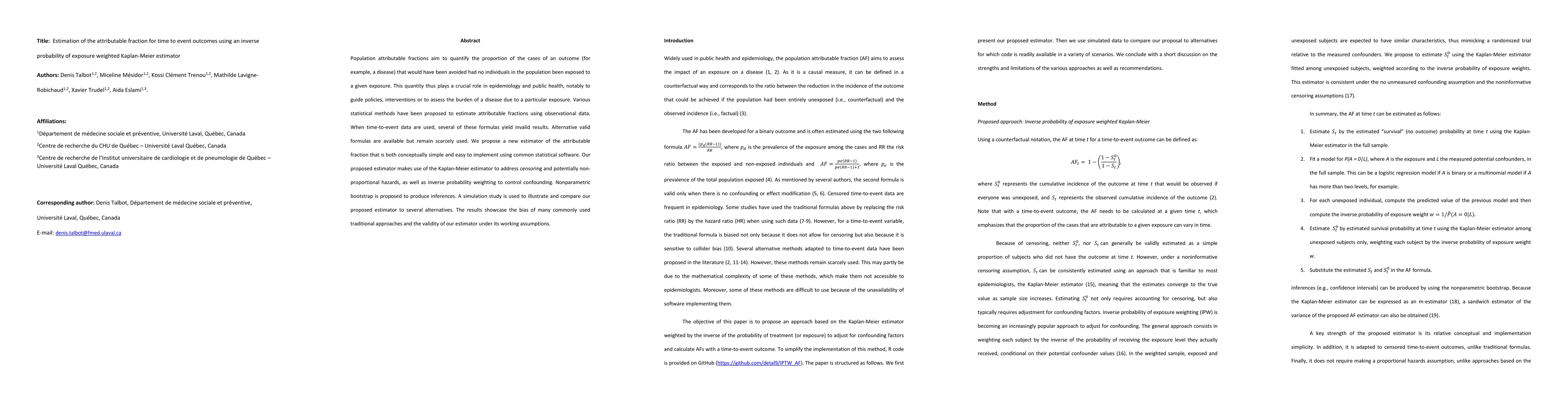 Thumbnail for Estimation of the attributable fraction for time to event outcomes using
  an inverse probability of exposure weighted Kaplan-Meier estimator