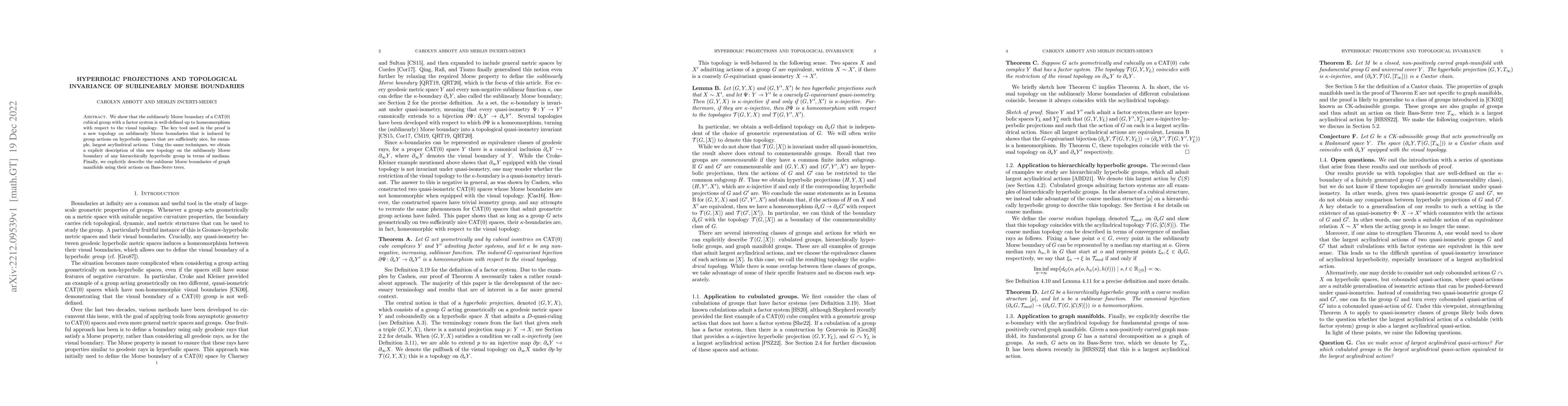 Thumbnail for Hyperbolic projections and topological invariance of sublinearly Morse
  boundaries