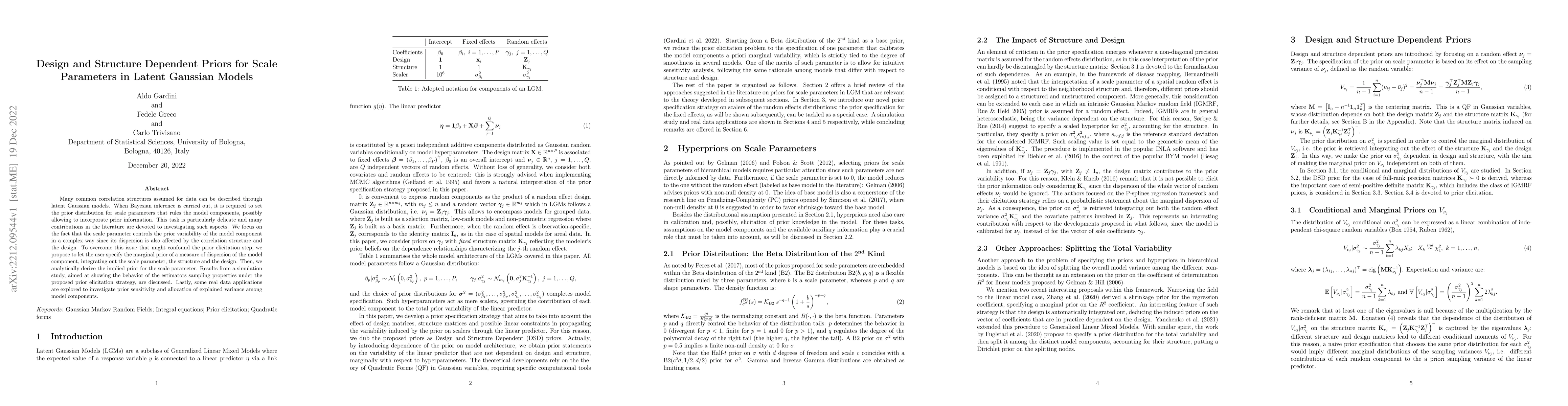 Thumbnail for Design and Structure Dependent Priors for Scale Parameters in Latent
  Gaussian Models