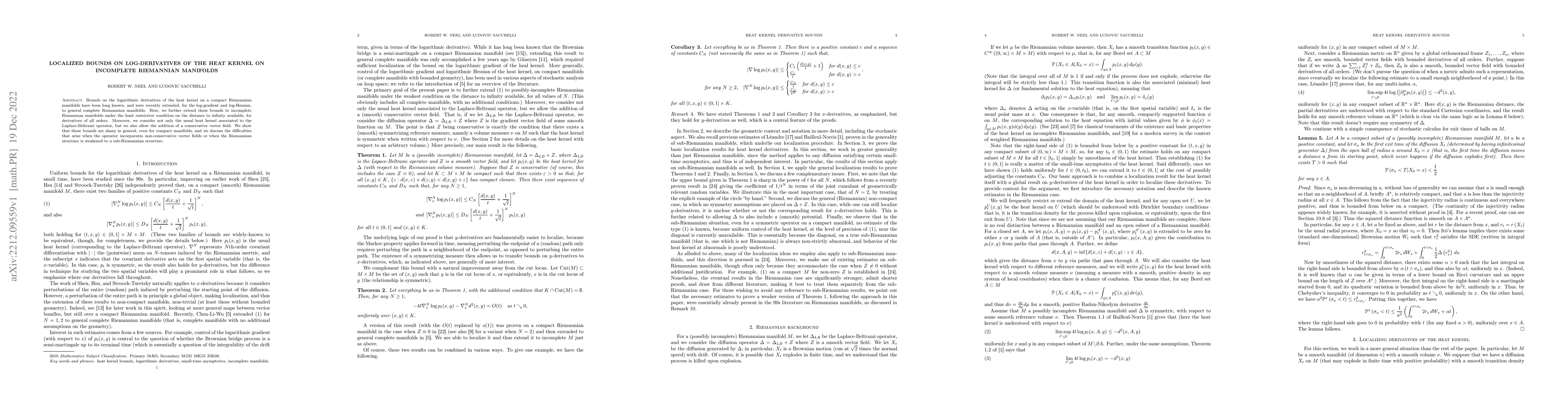Thumbnail for Localized bounds on log-derivatives of the heat kernel on incomplete
  Riemannian manifolds