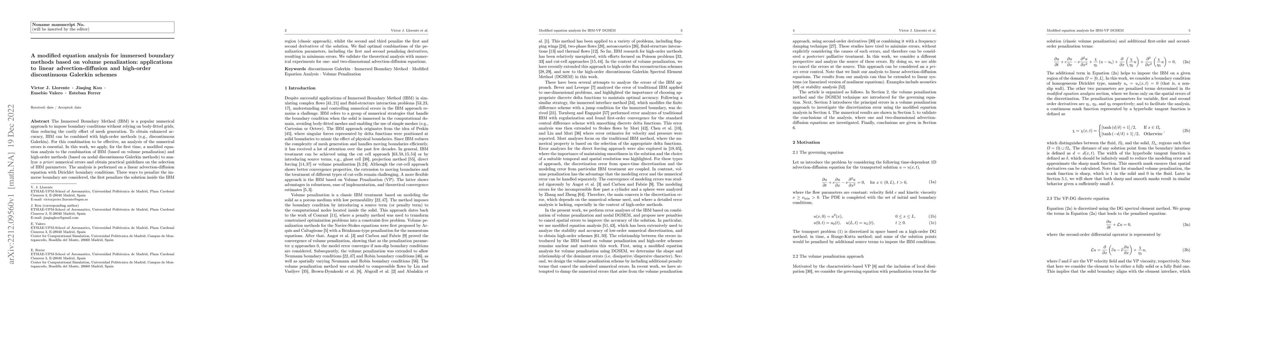 Thumbnail for A modified equation analysis for immersed boundary methods based on
  volume penalization: applications to linear advection-diffusion and
  high-order discontinuous Galerkin schemes