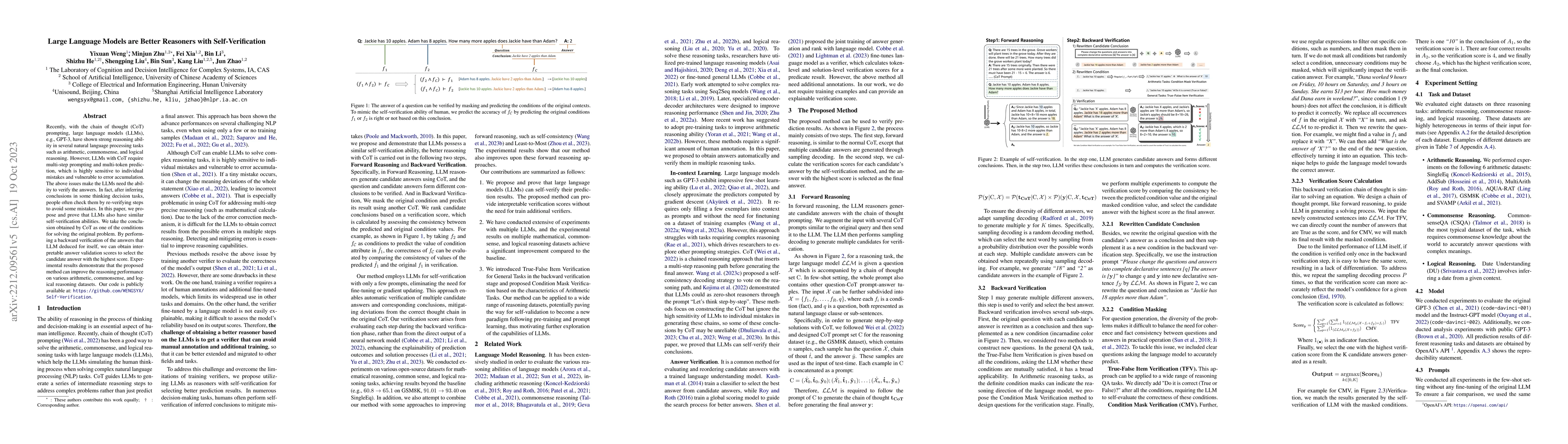 Thumbnail for Large Language Models are Better Reasoners with Self-Verification