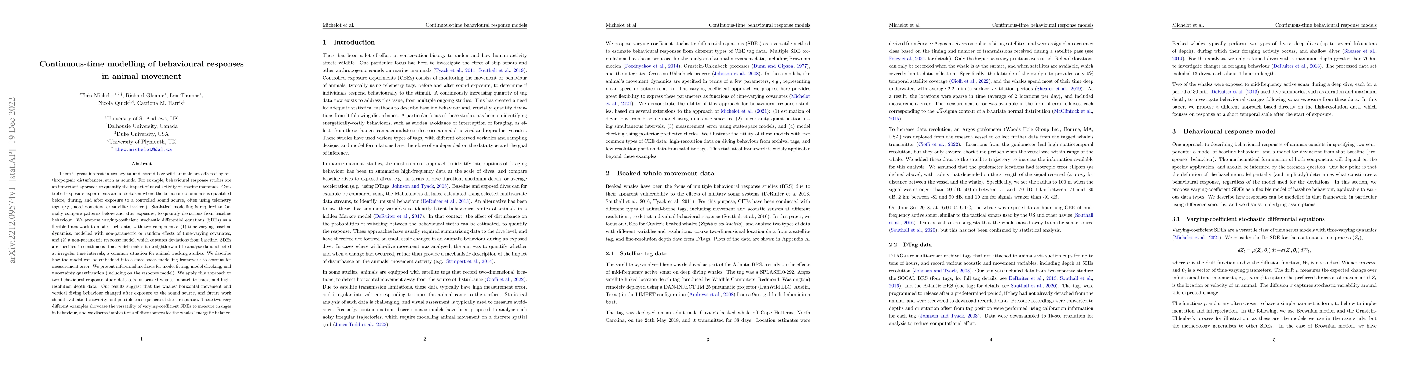 Thumbnail for Continuous-time modelling of behavioural responses in animal movement