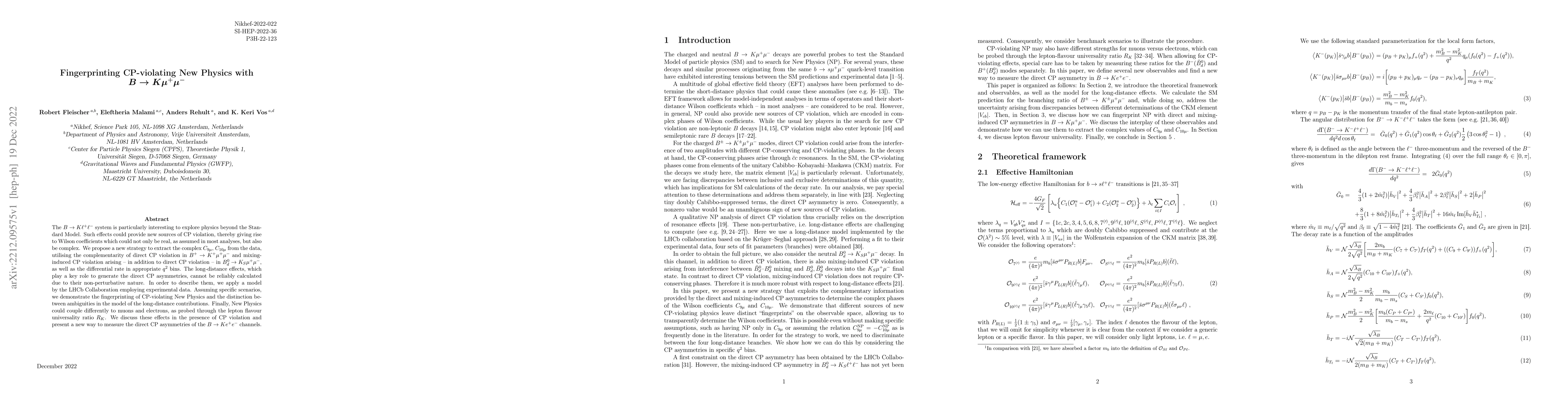 Thumbnail for Fingerprinting CP-violating New Physics with $B \to K\mu^+\mu^-$