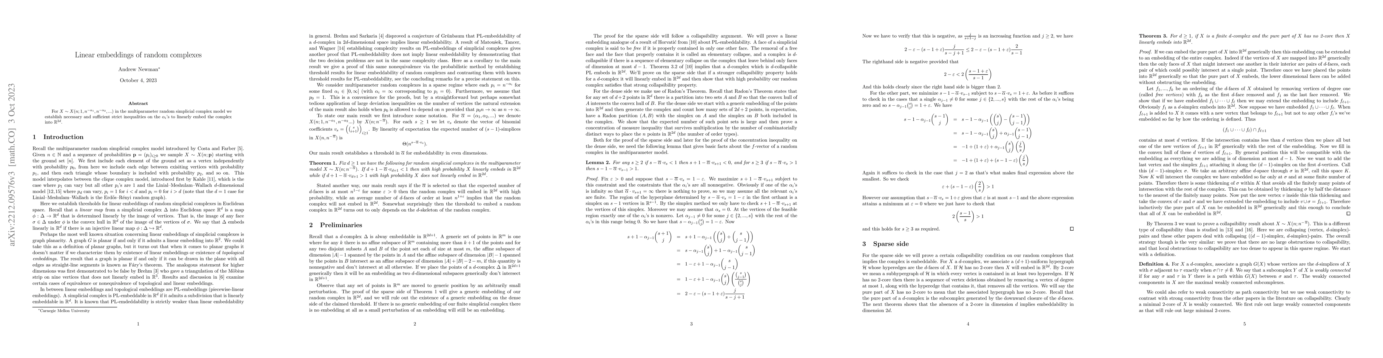 Thumbnail for Linear embeddings of random complexes