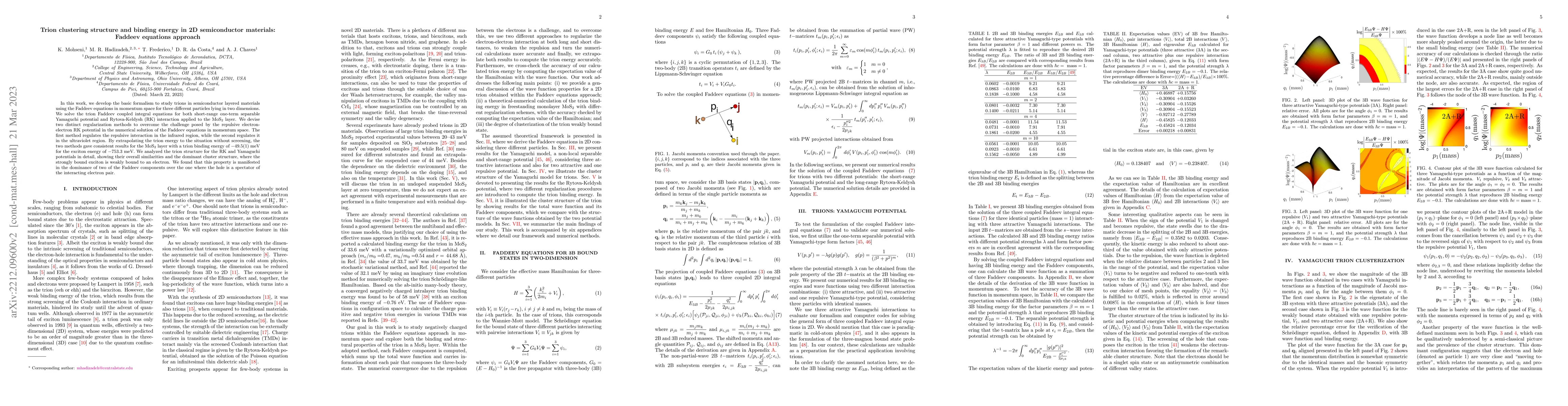Thumbnail for Trion clustering structure and binding energy in 2D semiconductor
  materials: Faddeev equations approach
