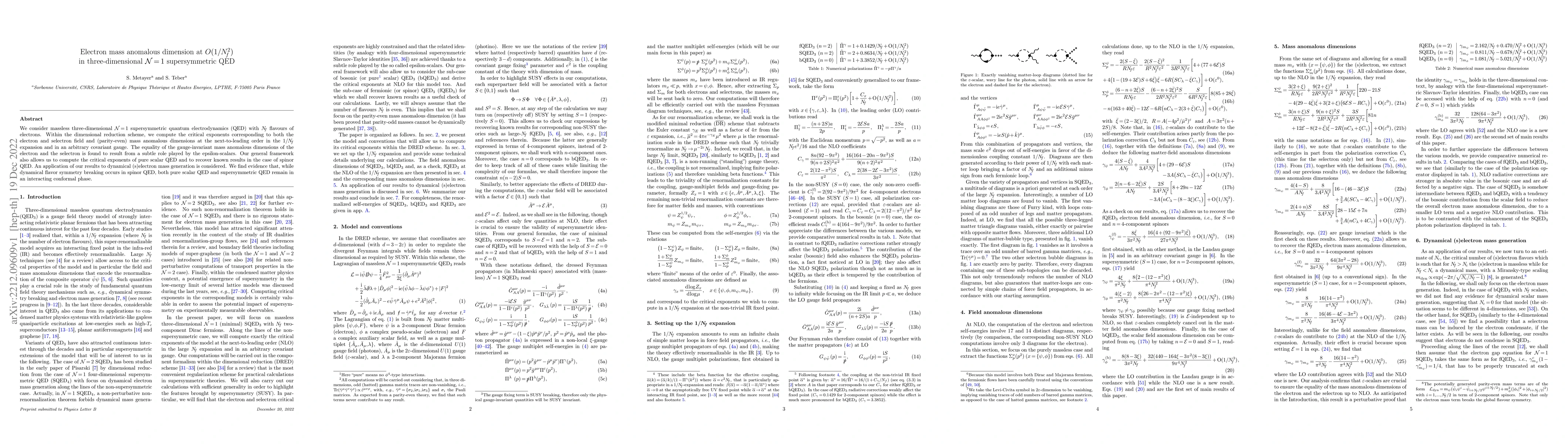 Thumbnail for Electron mass anomalous dimension at $O(1/N_f^2)$ in three-dimensional
  $\mathcal{N}=1$ supersymmetric QED