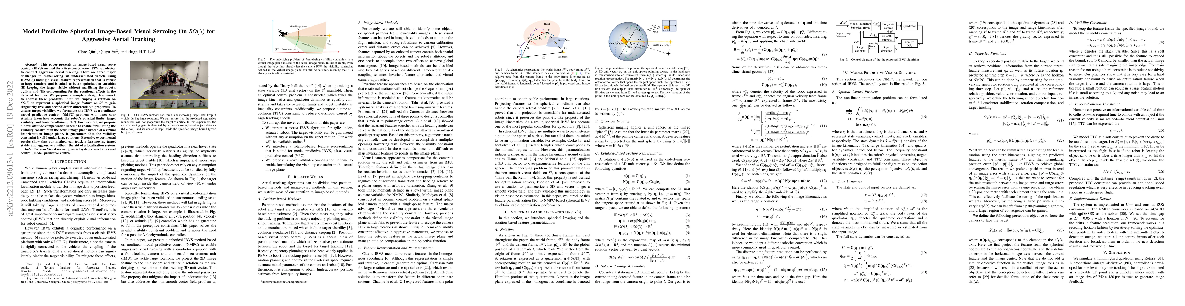 Thumbnail for Model Predictive Spherical Image-Based Visual Servoing On $SO(3)$ for
  Aggressive Aerial Tracking