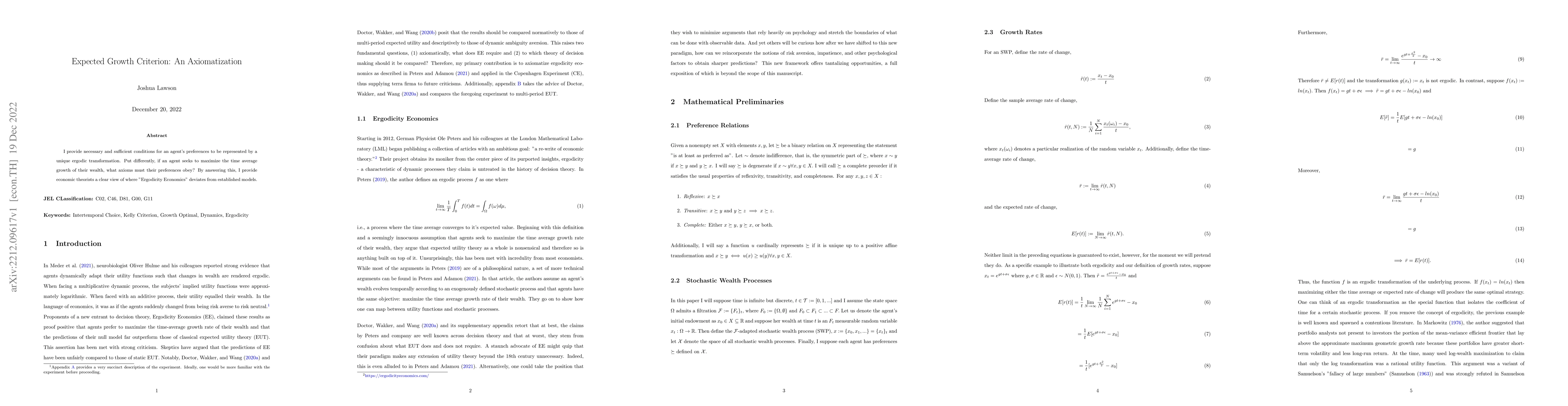 Thumbnail for Expected Growth Criterion: An Axiomatization