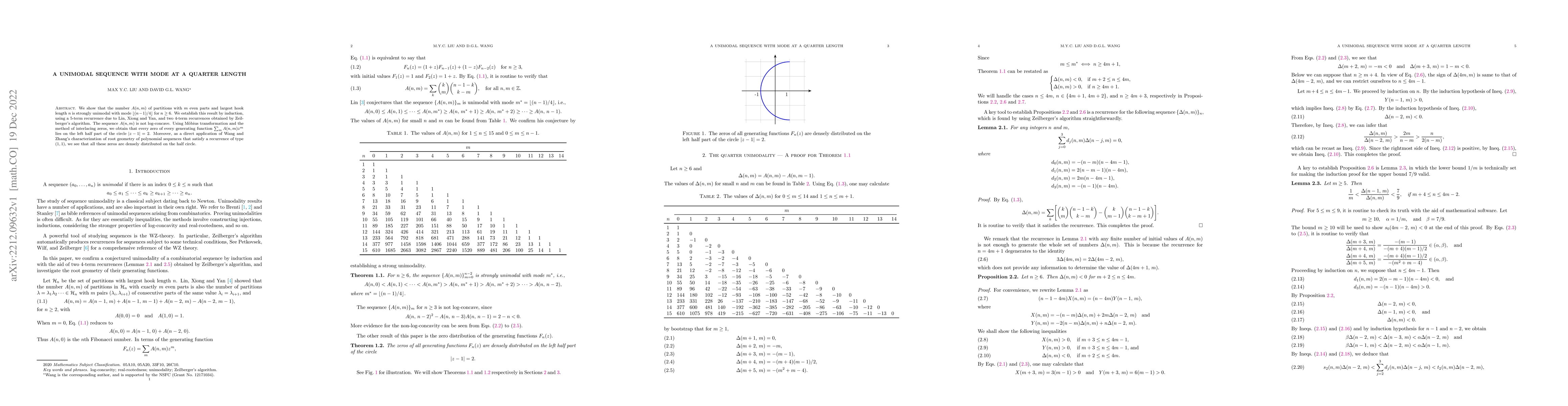 Thumbnail for A unimodal sequence with mode at a quarter length