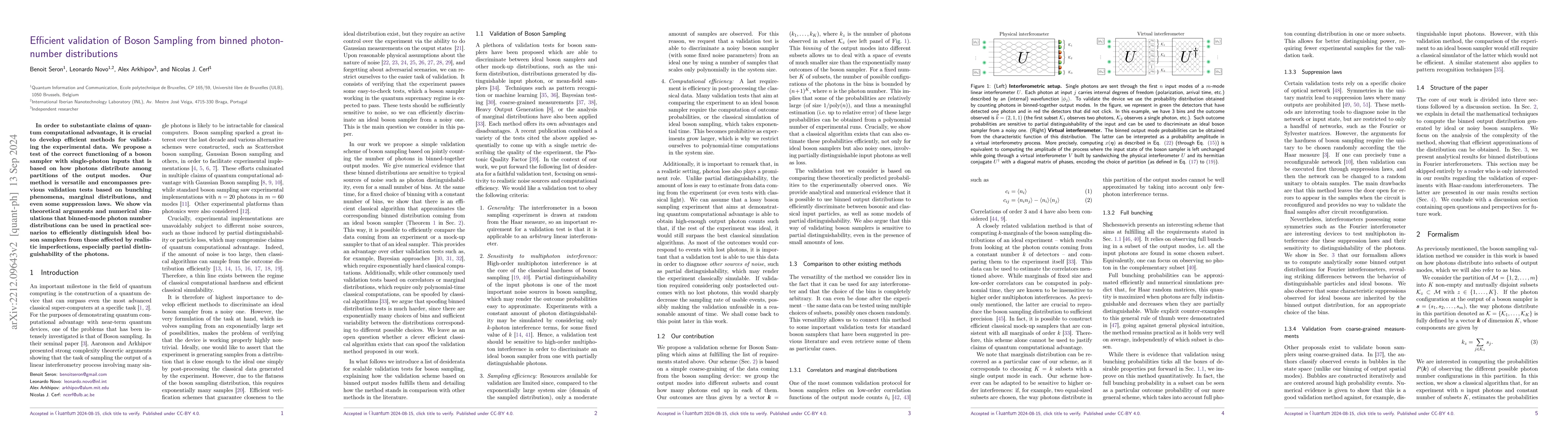 Thumbnail for Efficient validation of Boson Sampling from binned photon-number
  distributions