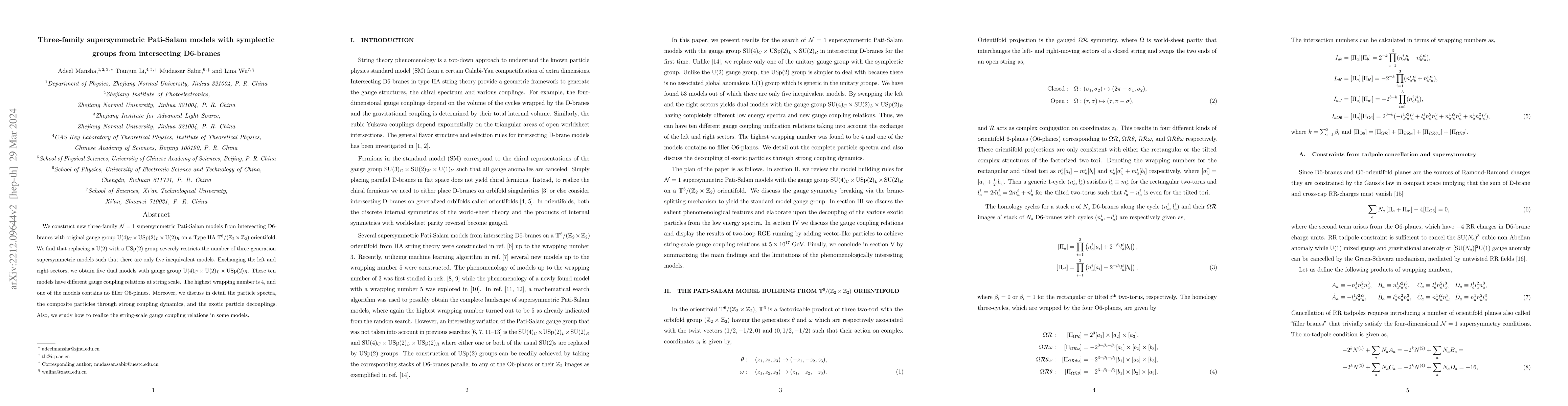 Thumbnail for Three-family supersymmetric Pati-Salam models with symplectic groups
  from intersecting D6-branes