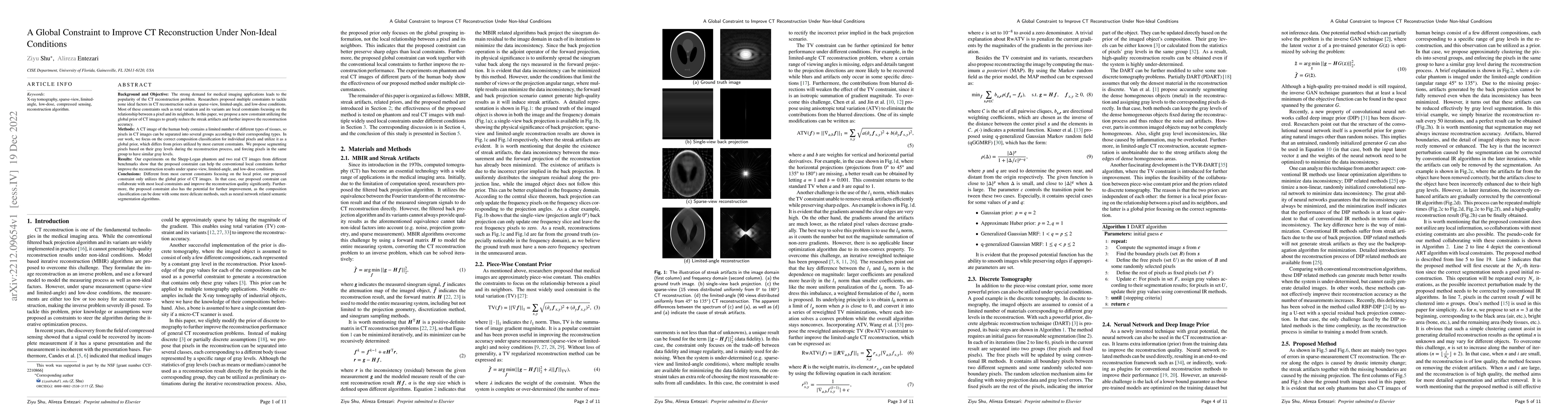 Thumbnail for A Global Constraint to Improve CT Reconstruction Under Non-Ideal
  Conditions