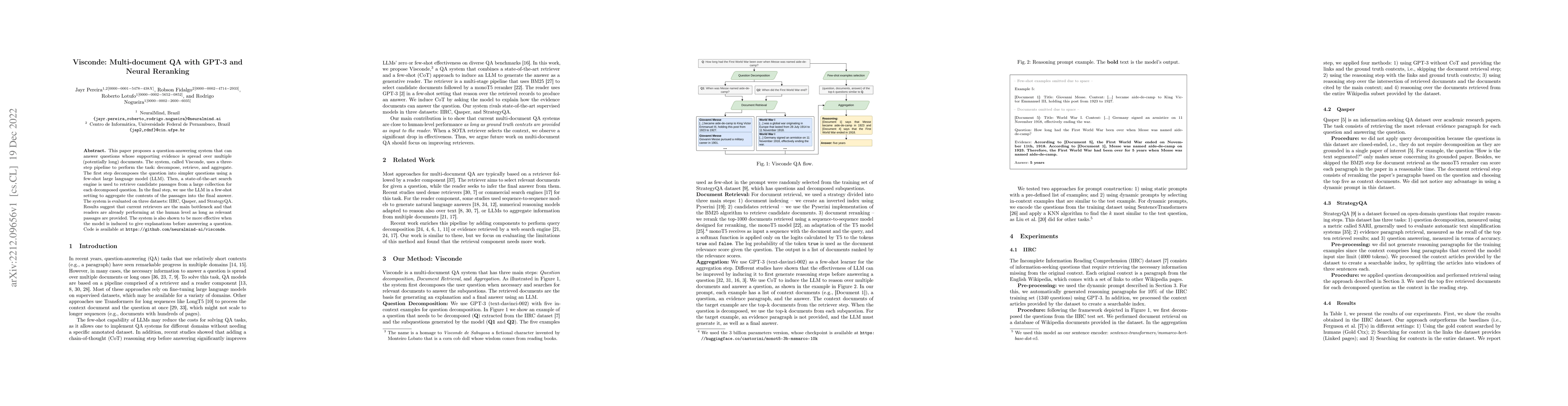 Thumbnail for Visconde: Multi-document QA with GPT-3 and Neural Reranking