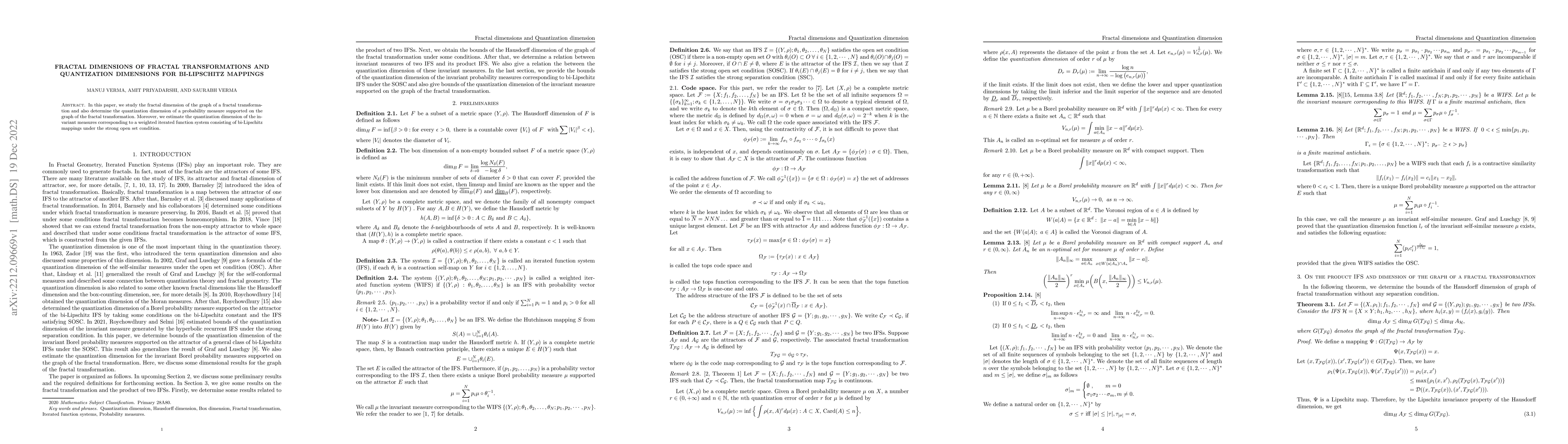 Thumbnail for Fractal dimensions of fractal transformations and Quantization
  dimensions for bi-Lipschitz mappings
