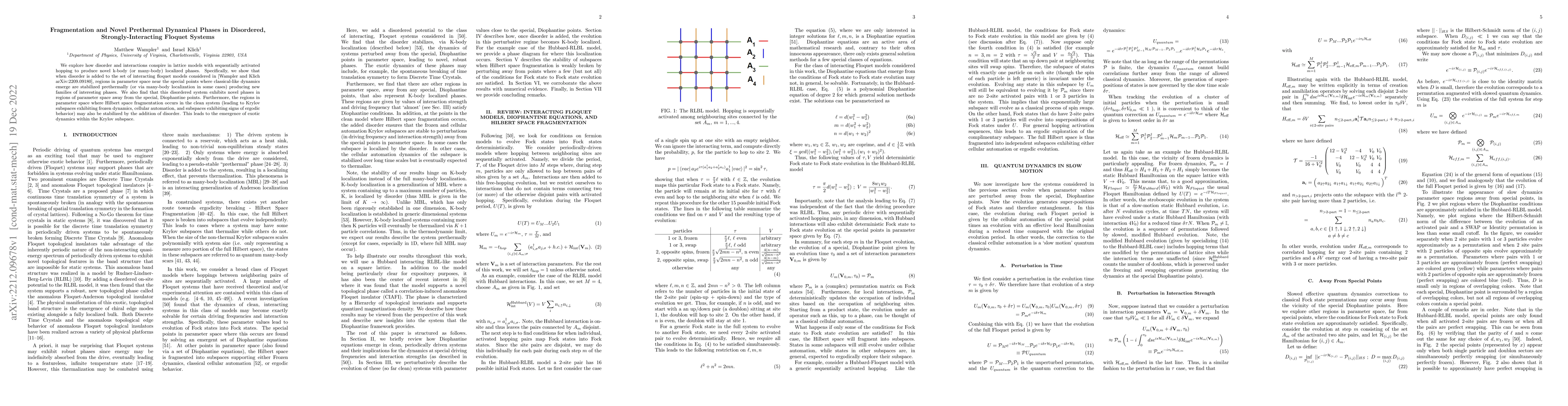 Thumbnail for Fragmentation and Novel Prethermal Dynamical Phases in Disordered,
  Strongly-Interacting Floquet Systems