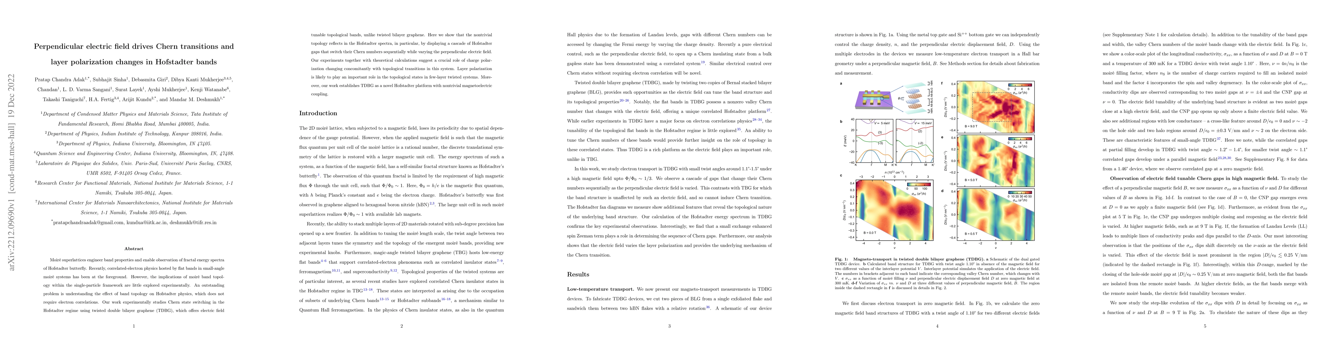 Thumbnail for Perpendicular electric field drives Chern transitions and layer
  polarization changes in Hofstadter bands