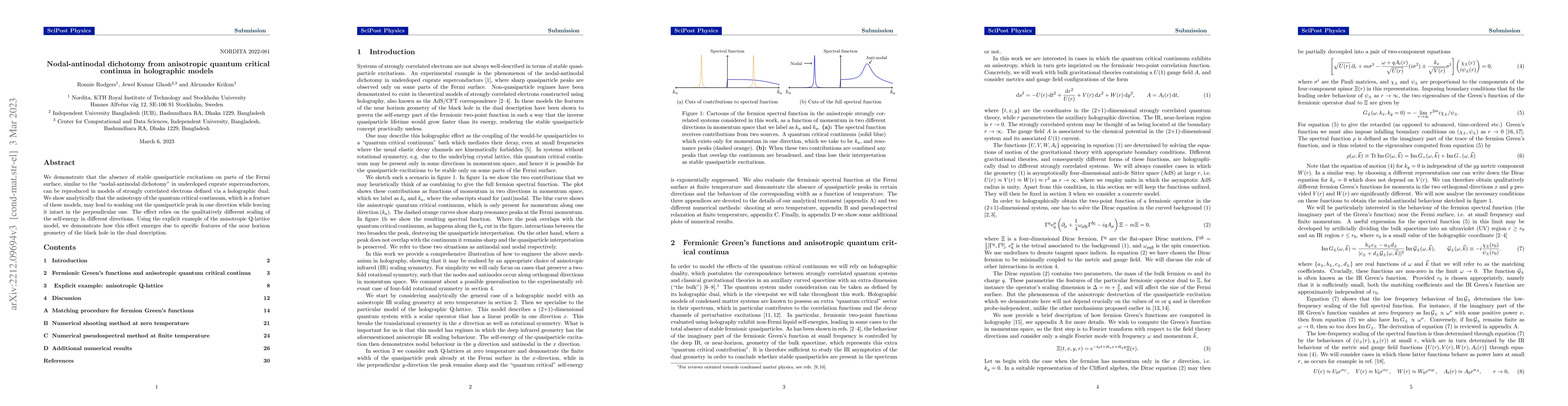 Thumbnail for Nodal-antinodal dichotomy from anisotropic quantum critical continua in
  holographic models