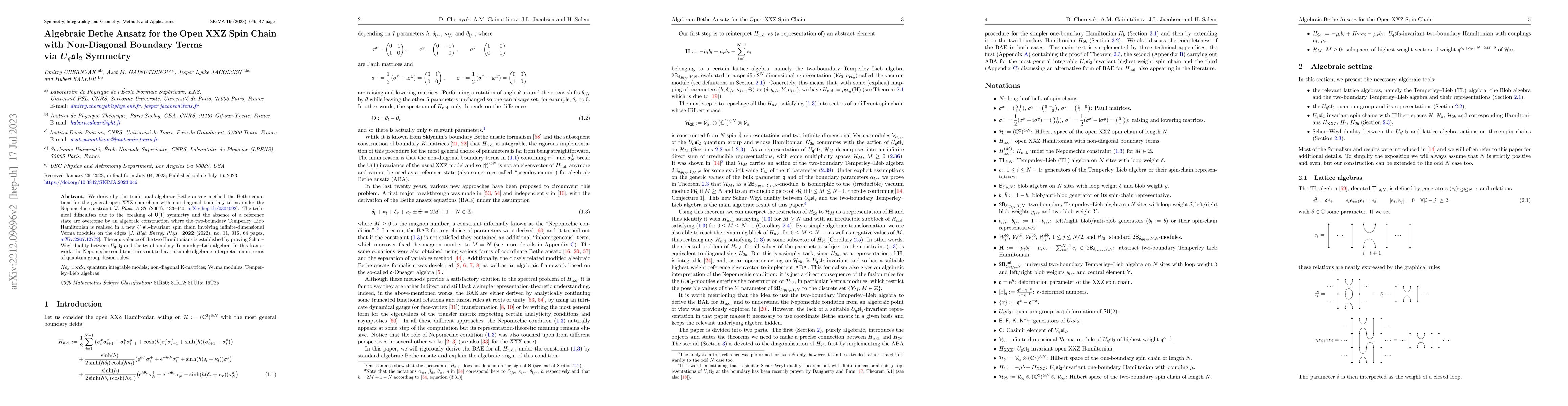 Thumbnail for Algebraic Bethe Ansatz for the Open XXZ Spin Chain with Non-Diagonal
  Boundary Terms via $U_{\mathfrak{q}}\mathfrak{sl}_2$ Symmetry