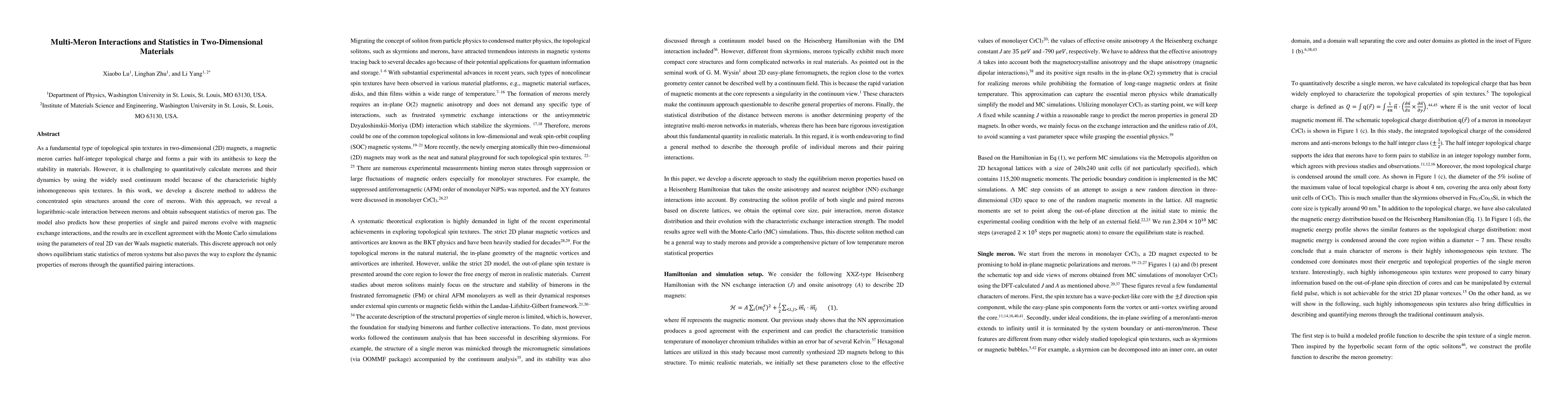 Thumbnail for Multi-Meron Interactions and Statistics in Two-Dimensional Materials