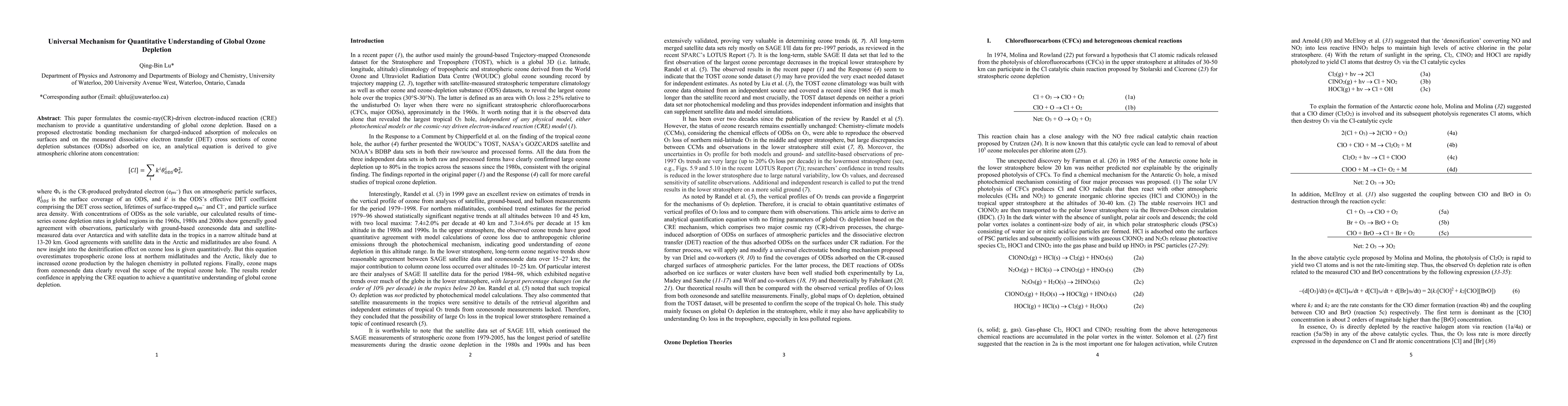 Thumbnail for Universal Mechanism for Quantitative Understanding of Global Ozone
  Depletion