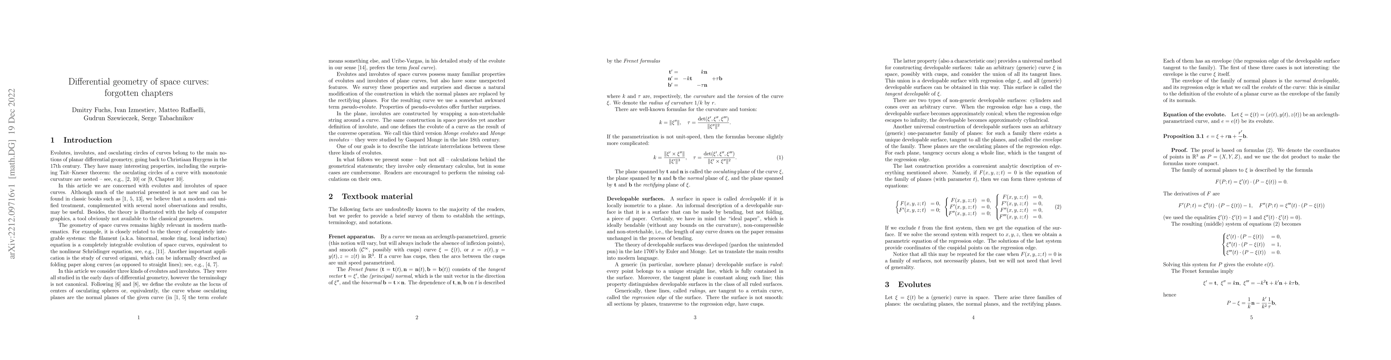 Thumbnail for Differential geometry of space curves: Forgotten chapters