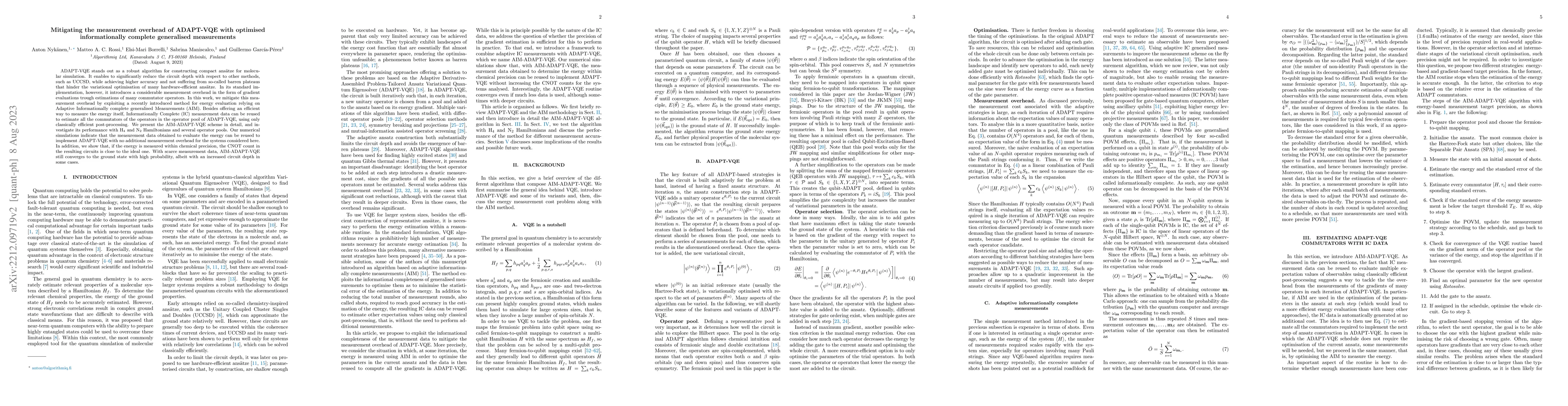Thumbnail for Mitigating the measurement overhead of ADAPT-VQE with optimised
  informationally complete generalised measurements