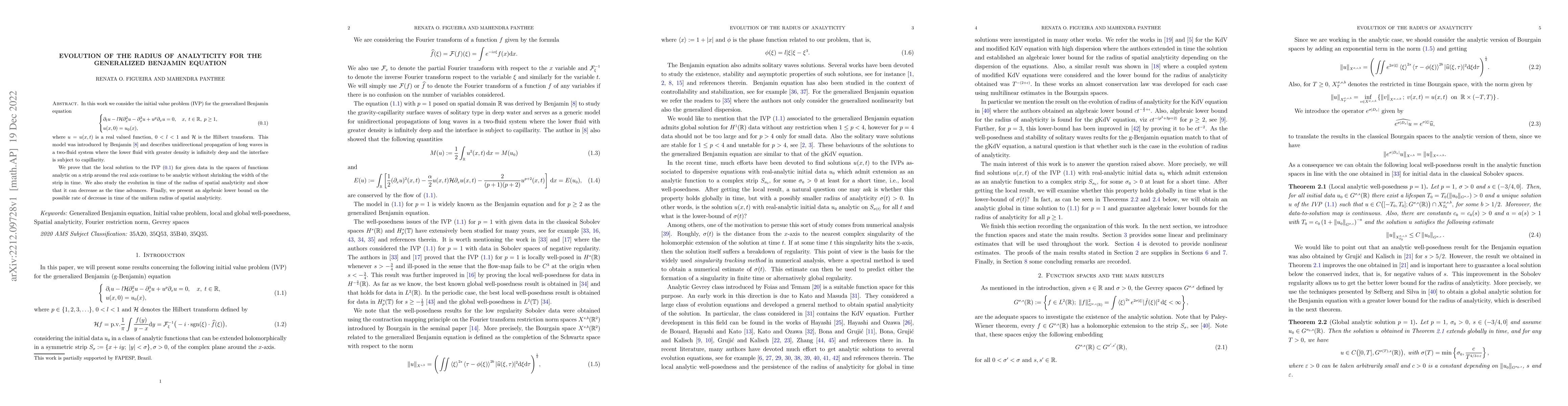 Thumbnail for Evolution of the radius of analyticity for the generalized Benjamin
  equation