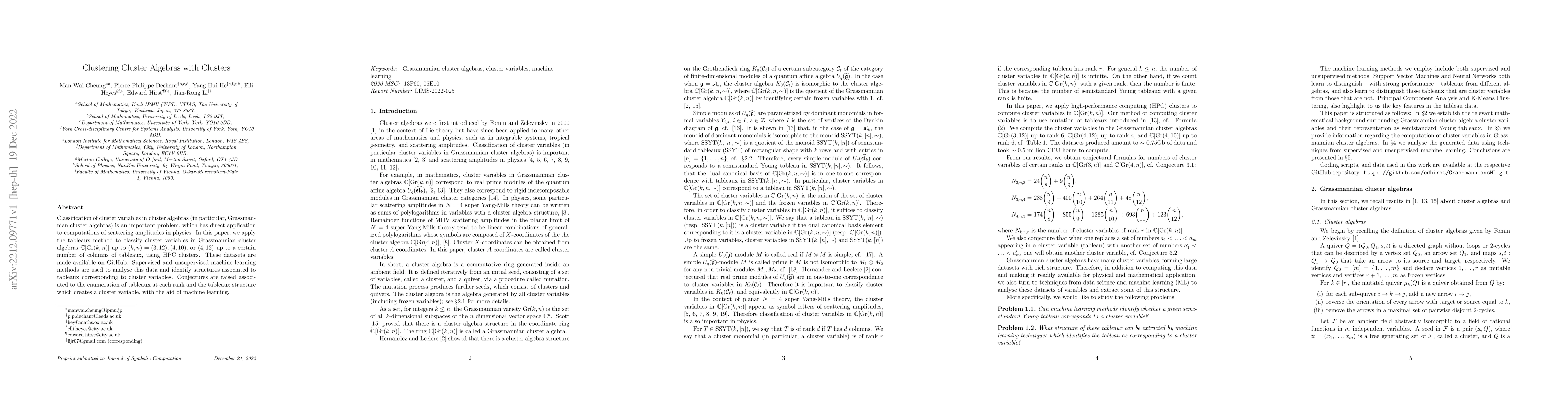 Thumbnail for Clustering Cluster Algebras with Clusters