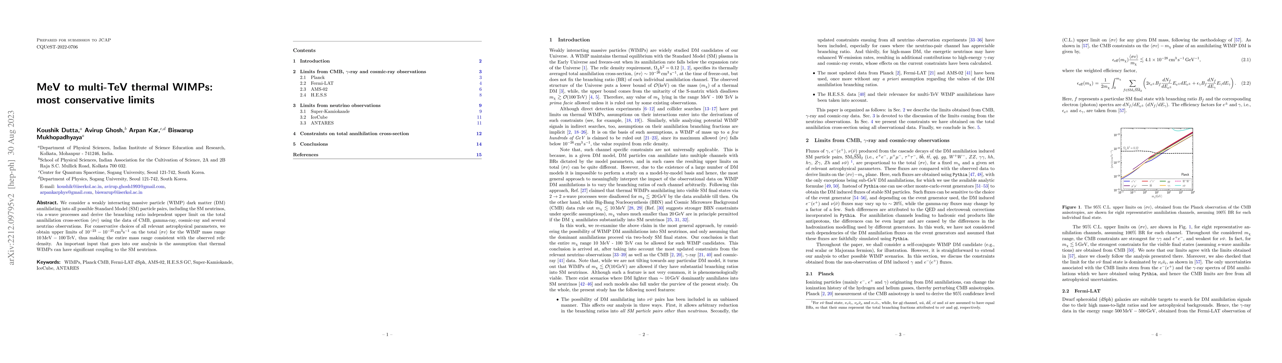 Thumbnail for MeV to multi-TeV thermal WIMPs: most conservative limits