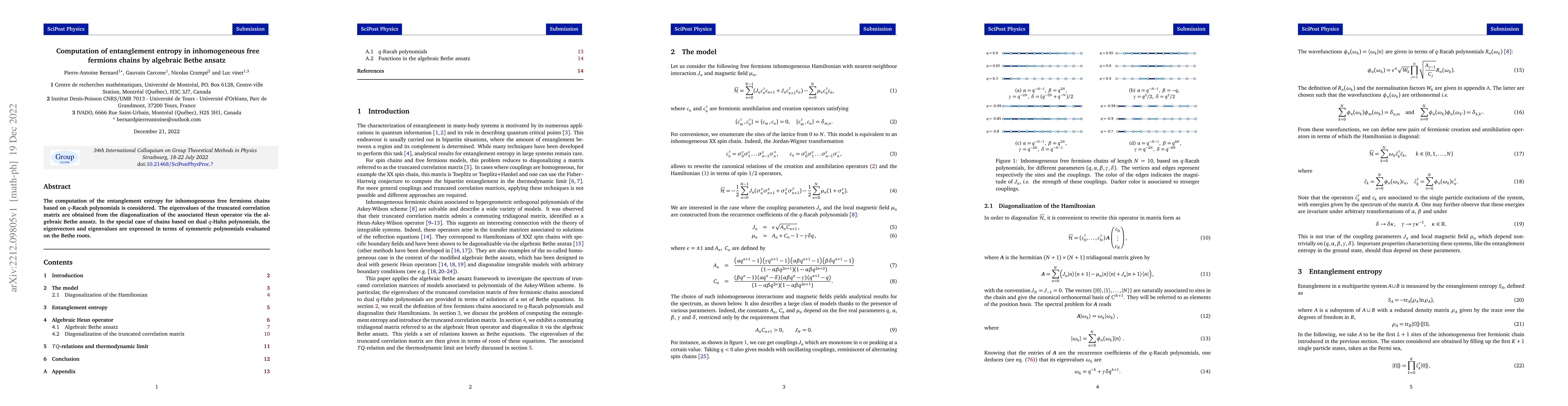 Thumbnail for Computation of entanglement entropy in inhomogeneous free fermions
  chains by algebraic Bethe ansatz