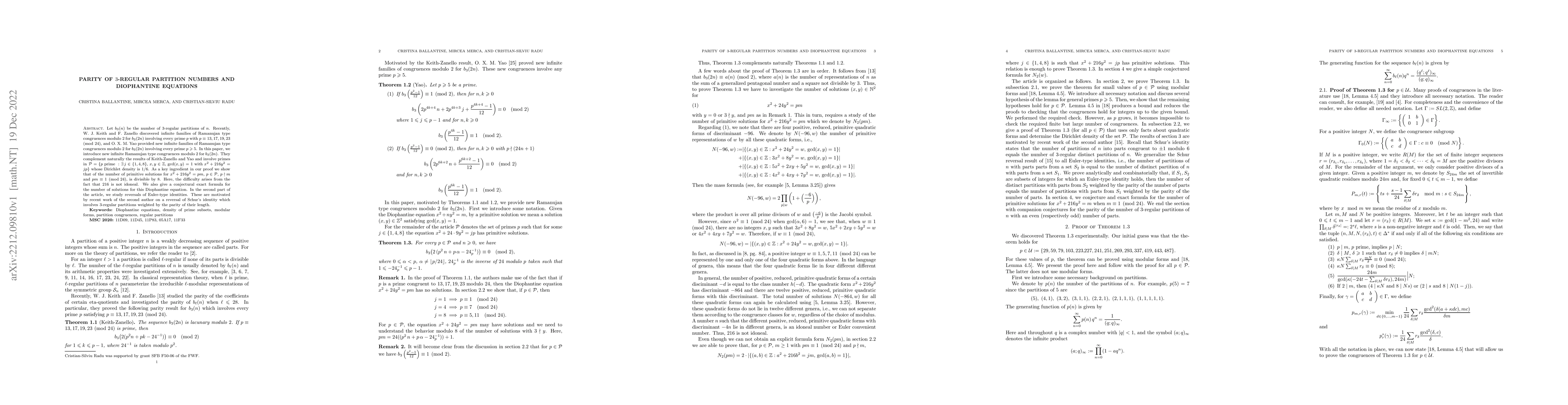 Thumbnail for Parity of 3-regular partition numbers and Diophantine equations