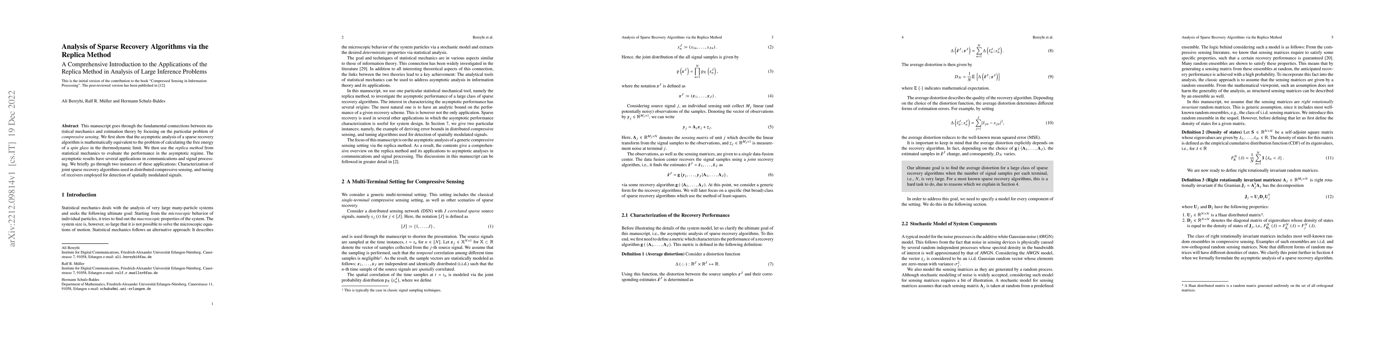 Thumbnail for Analysis of Sparse Recovery Algorithms via the Replica Method