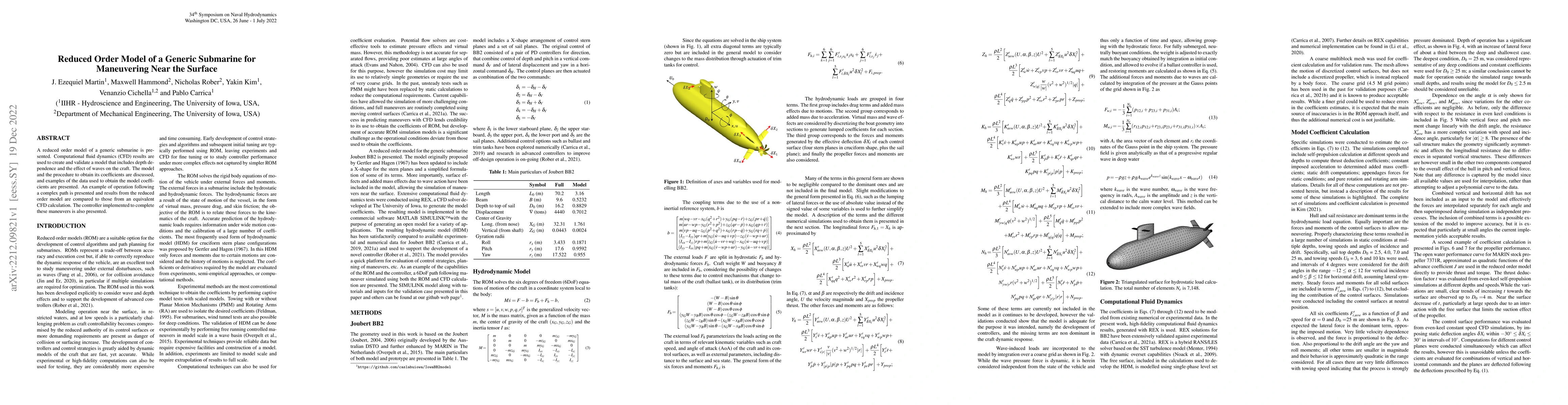 Thumbnail for Reduced Order Model of a Generic Submarine for Maneuvering Near the
  Surface
