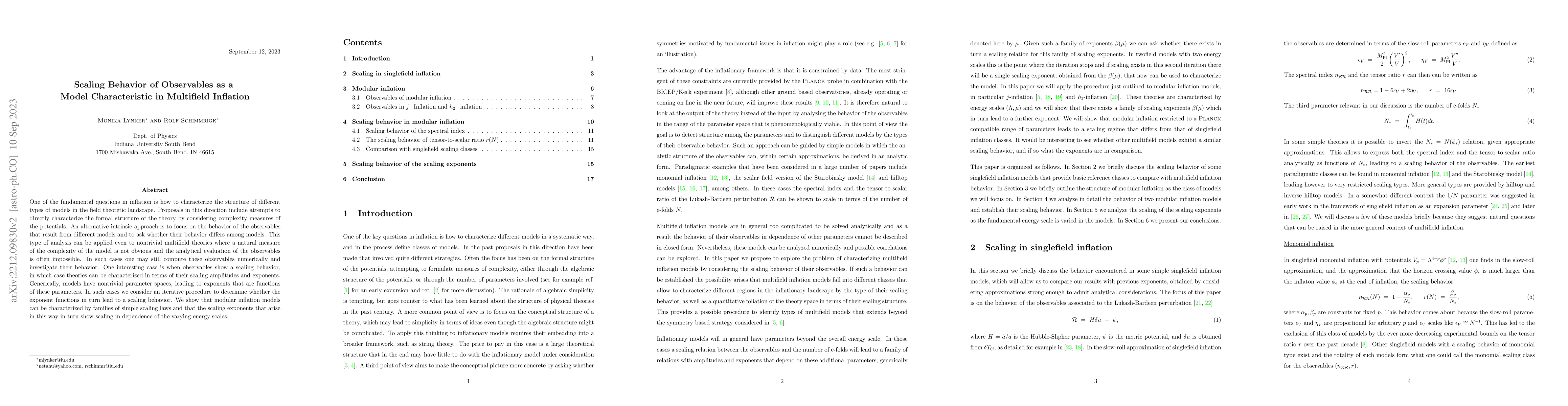 Thumbnail for Scaling behavior of observables as a model characteristic in multifield
  inflation