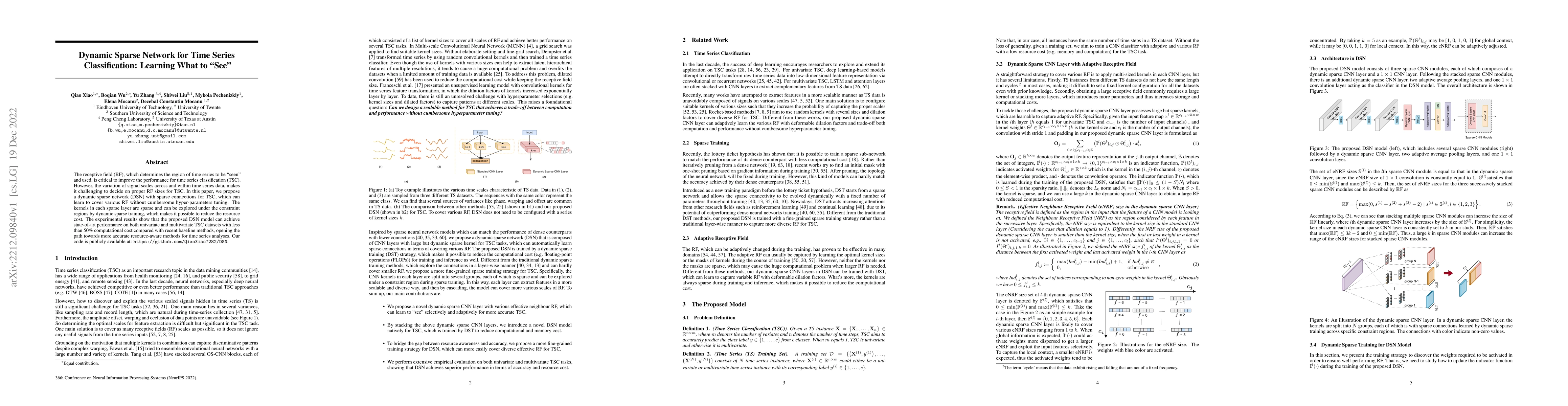 Thumbnail for Dynamic Sparse Network for Time Series Classification: Learning What to
  "see''