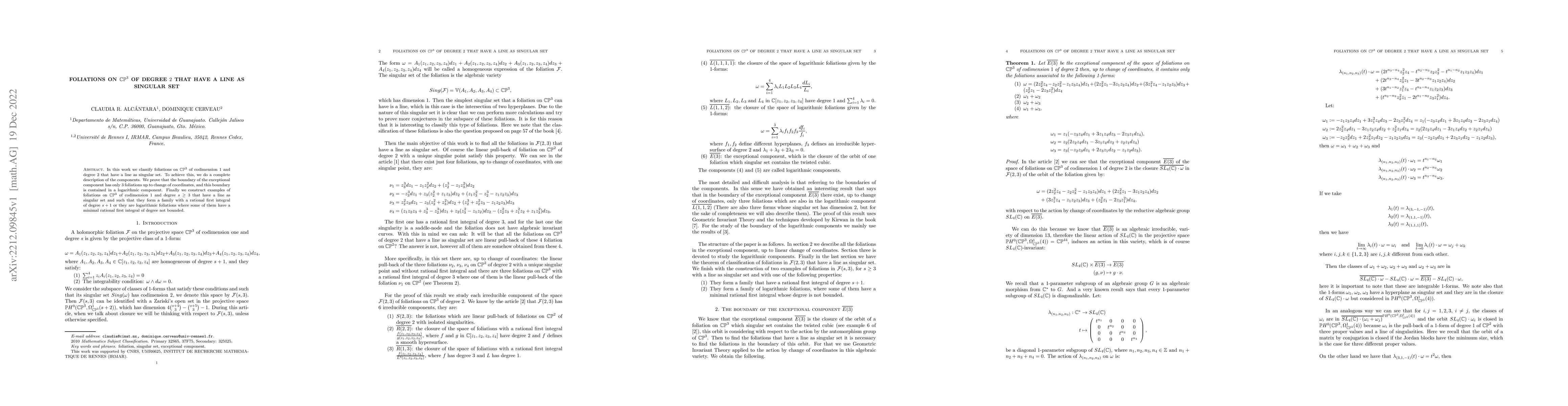 Thumbnail for Foliations on $\mathbb{CP}^3$ of degree $2$ that have a line as singular
  set
