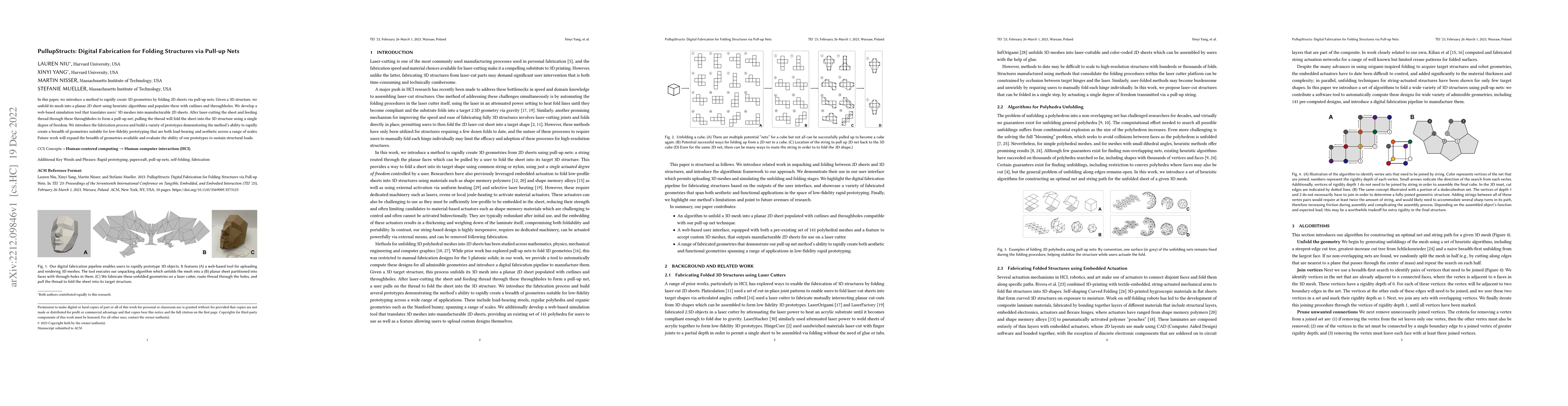 Thumbnail for PullupStructs: Digital Fabrication for Folding Structures via Pull-up
  Nets