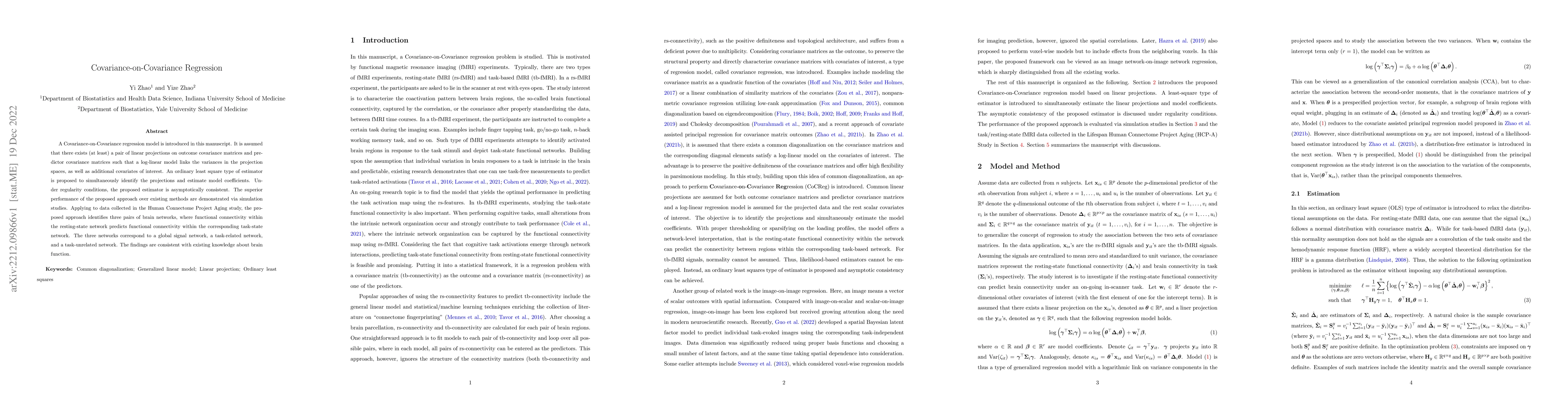 Thumbnail for Covariance-on-Covariance Regression