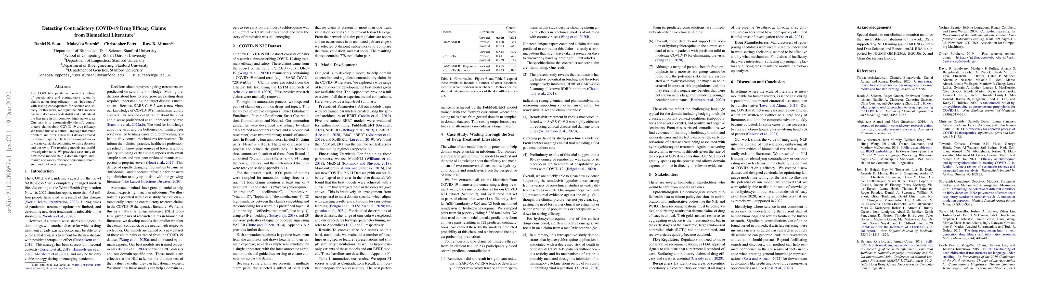 Thumbnail for Detecting Contradictory COVID-19 Drug Efficacy Claims from Biomedical
  Literature