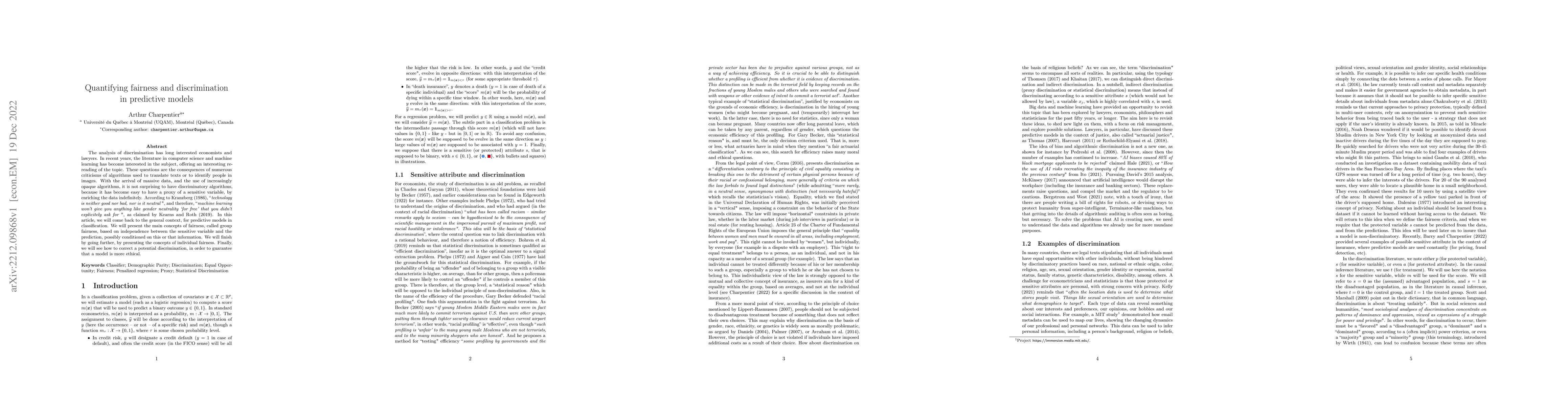 Thumbnail for Quantifying fairness and discrimination in predictive models