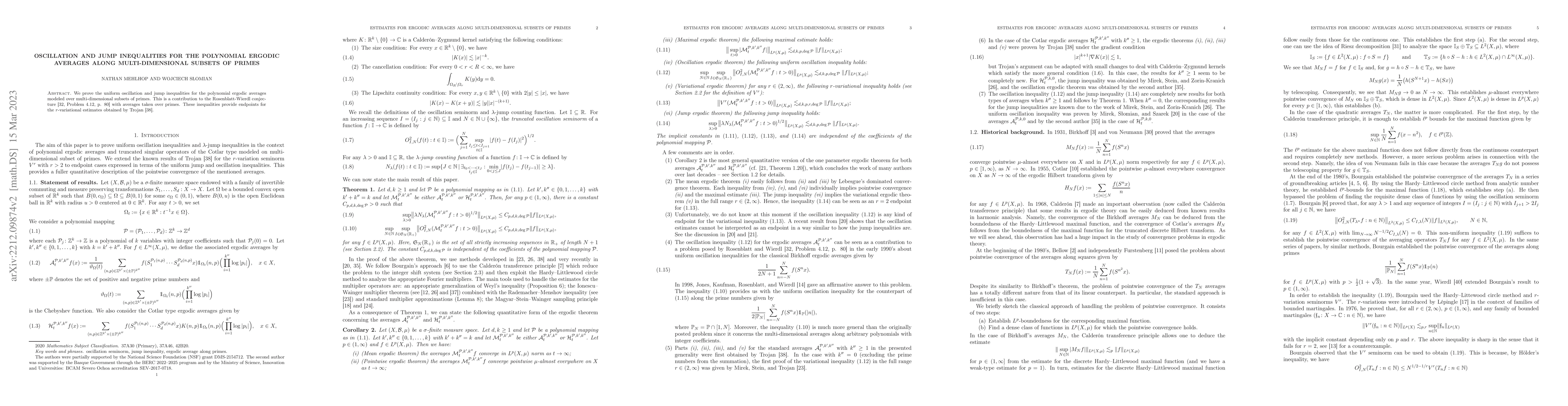 Thumbnail for Oscillation and jump inequalities for the polynomial ergodic averages
  along multi-dimensional subsets of primes