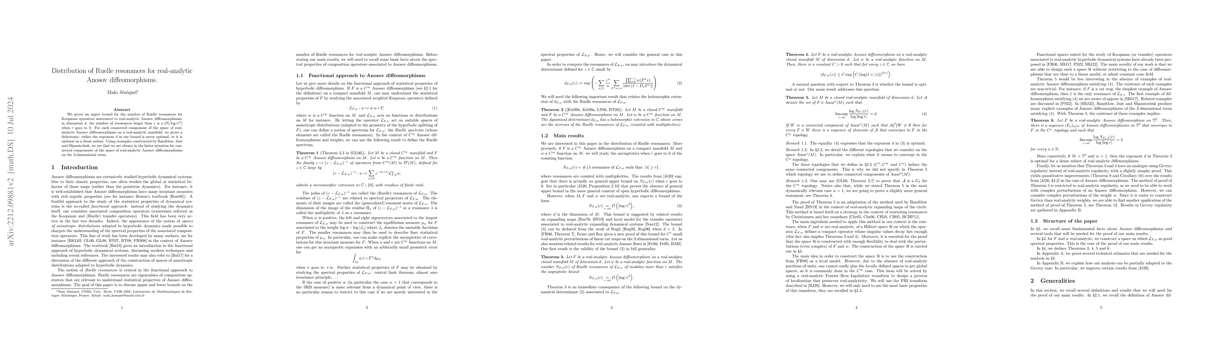 Thumbnail for Distribution of Ruelle resonances for real-analytic Anosov
  diffeomorphisms