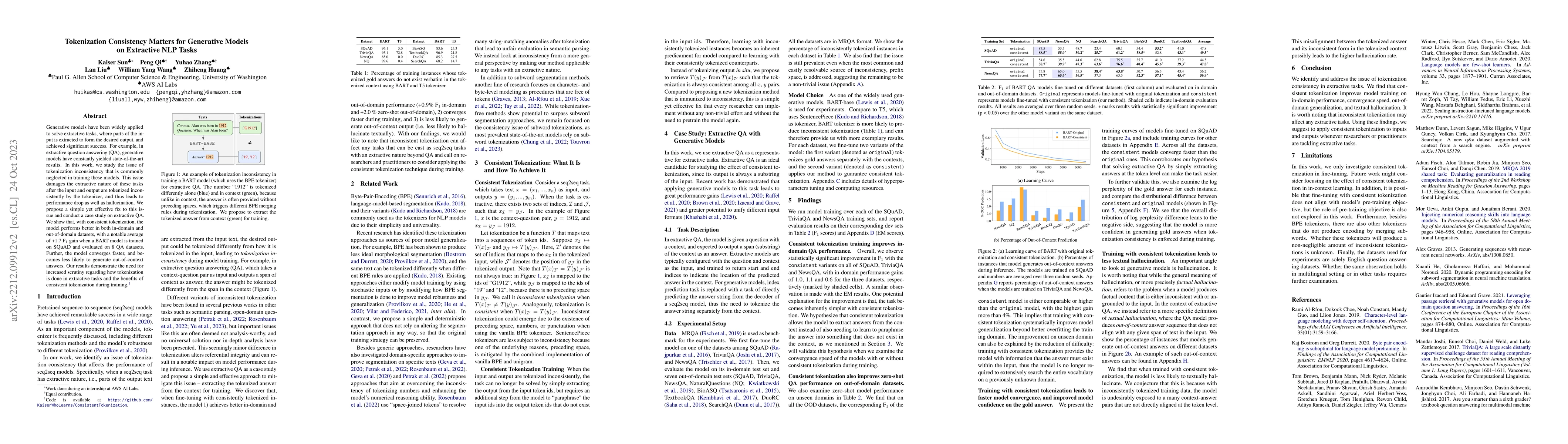 Thumbnail for Tokenization Consistency Matters for Generative Models on Extractive NLP
  Tasks