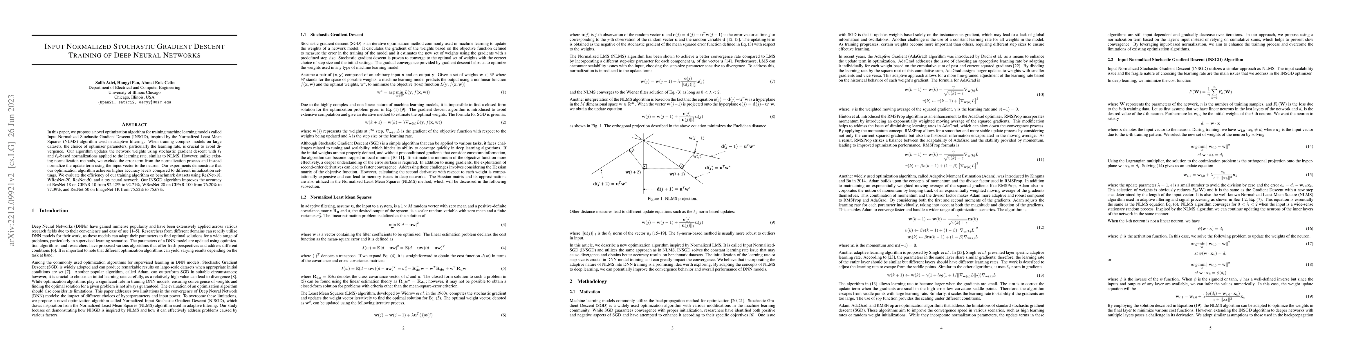 Thumbnail for Input Normalized Stochastic Gradient Descent Training of Deep Neural
  Networks